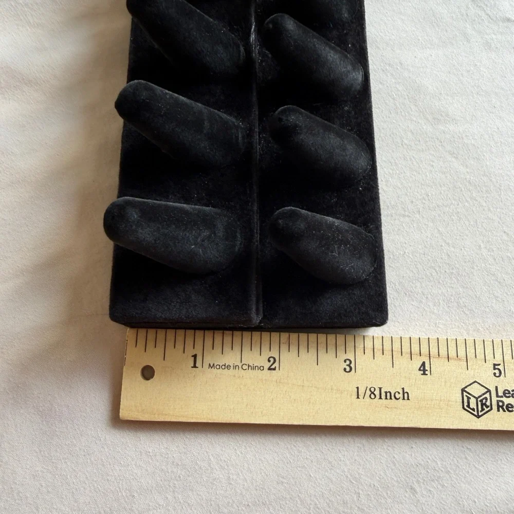 Jewelry Display Set Black Metal Earring Stand Wood Base & Velvet 12 Ring Tray